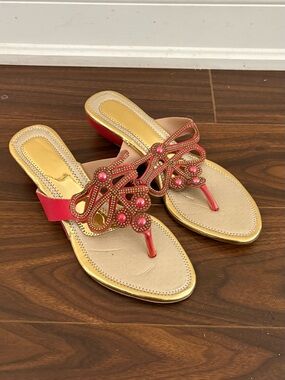 Red Embellished Women's Thong Sandals - Brand